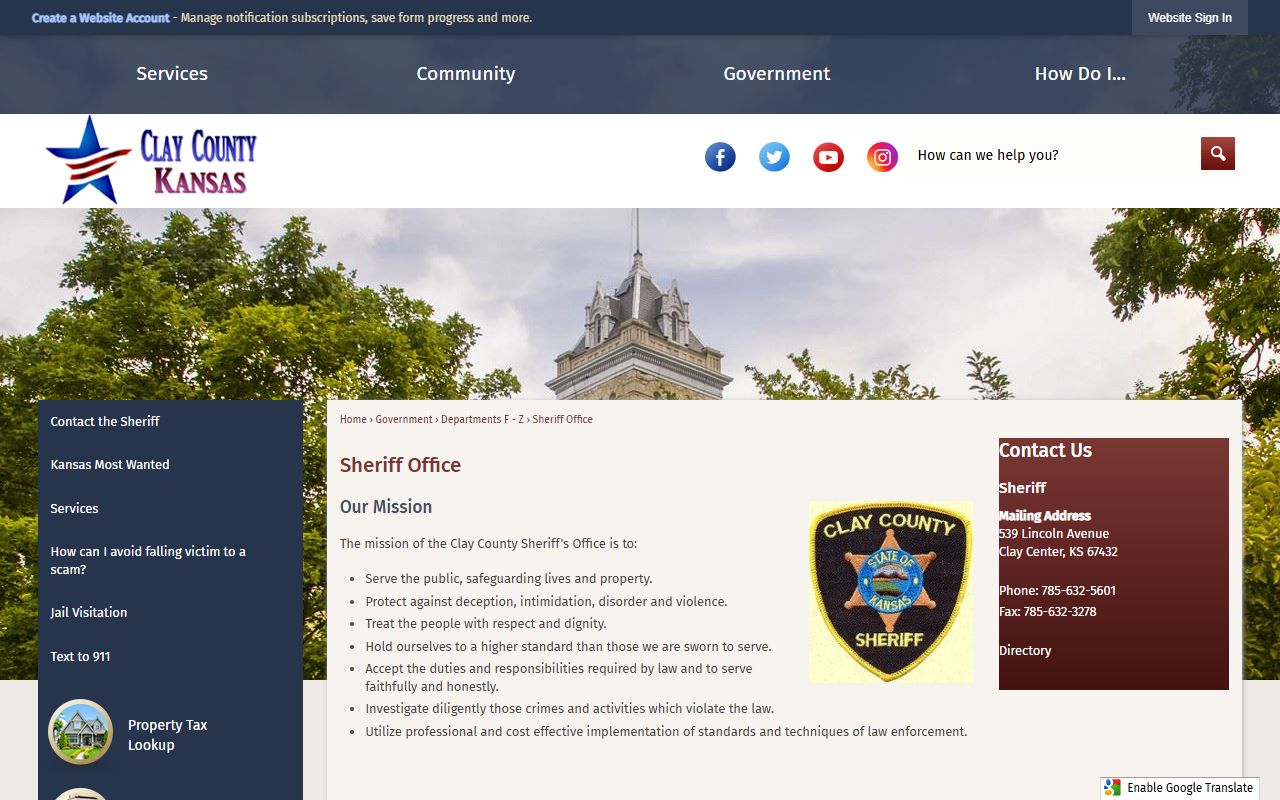 Clay County inmate population sheriff office contact page